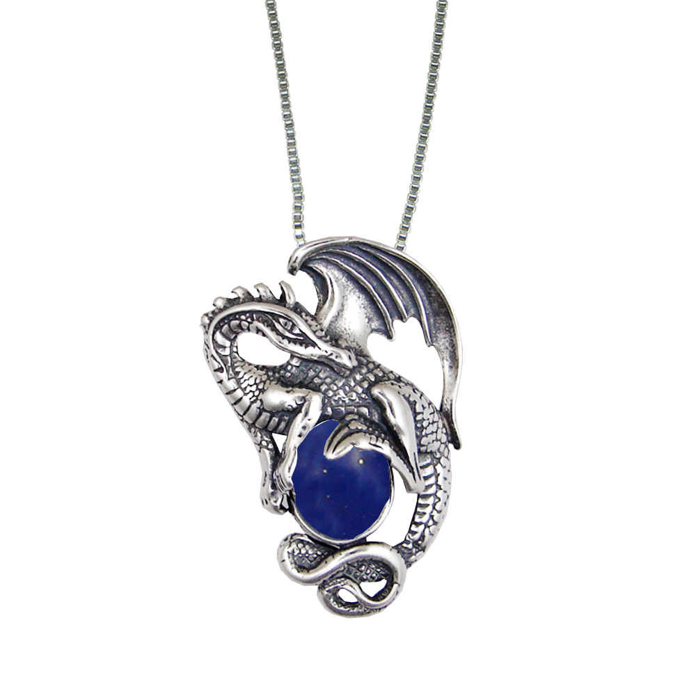 Sterling Silver Dragon Queen Pendant With Lapis Lazuli